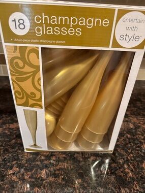 Champagne Glasses - Gold Plastic Set of 18
